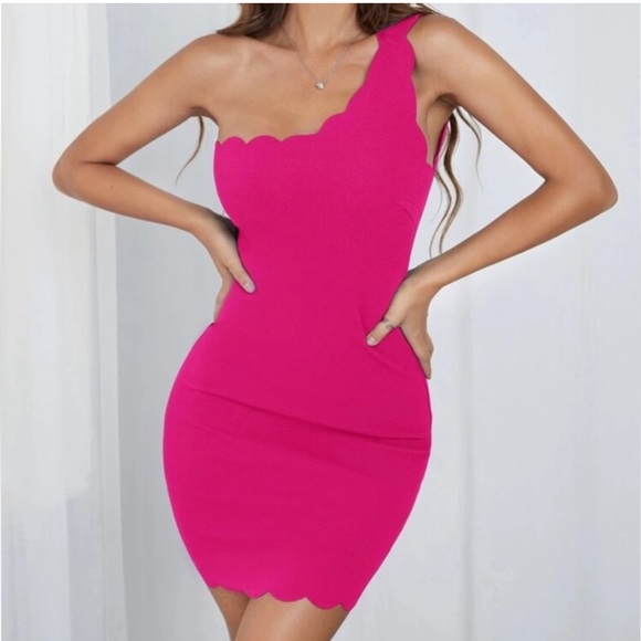 SHEIN Dresses & Skirts - One shoulder scallop edge hot pink dress